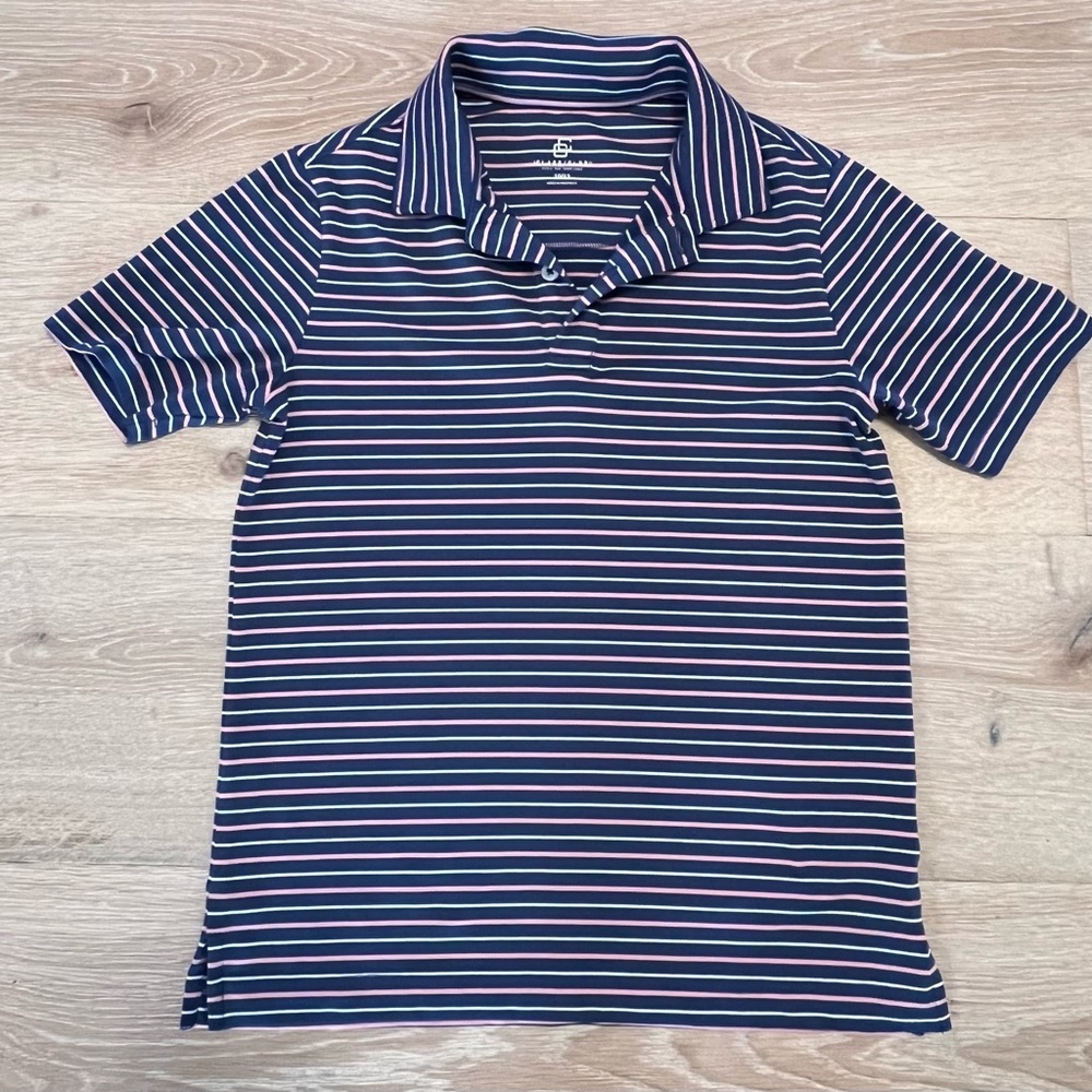 Boys, The Class Club athletic polo, blue/pink stripe, size 10/12
